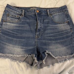 American Eagle Outfitters Dark Blue Frayed Hem Denim Shorts